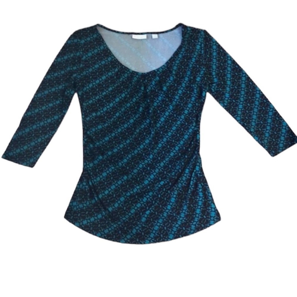 New York & Co Teal and Black Polka Dot/ Bubble 3/4 Top Women’s Size Small